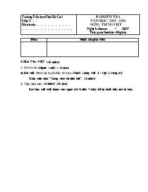 Đề kiểm tra môn Tiếng Việt Lớp 3 - Năm học 2015-2016 - Trường TH Tân Hộ Cơ 1 (Có đáp án)